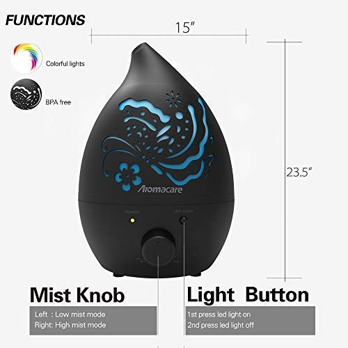 Aromacare Essential Oil Diffuser, 1300 Milliliters (0.35 Gallon), Ultrasonic Cool Mist Humidifier for Bedroom, Baby Room, Home and Office，Soothing Night Light