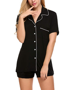 Ekouaer Pajamas Set Short Sleeve Sleepwear Womens Button Down Nightwear Soft Pj Lounge Sets XS-XXL