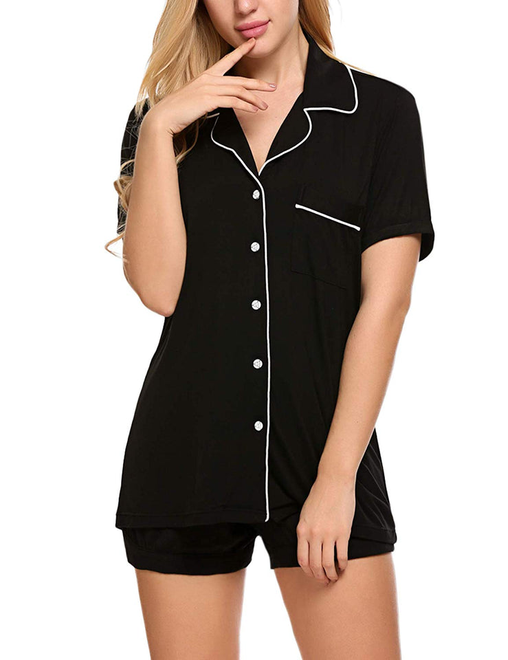 Ekouaer Pajamas Set Short Sleeve Sleepwear Womens Button Down Nightwear Soft Pj Lounge Sets XS-XXL