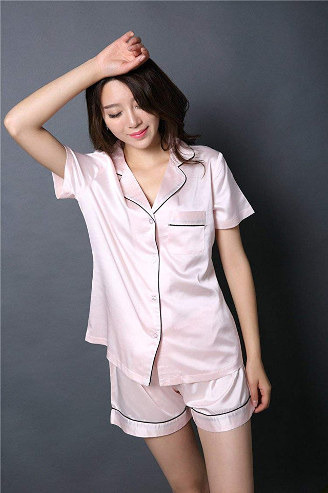 NANJUN Women's Satin Pajamas Sleepwear Long and Short Button-Down Pj Set