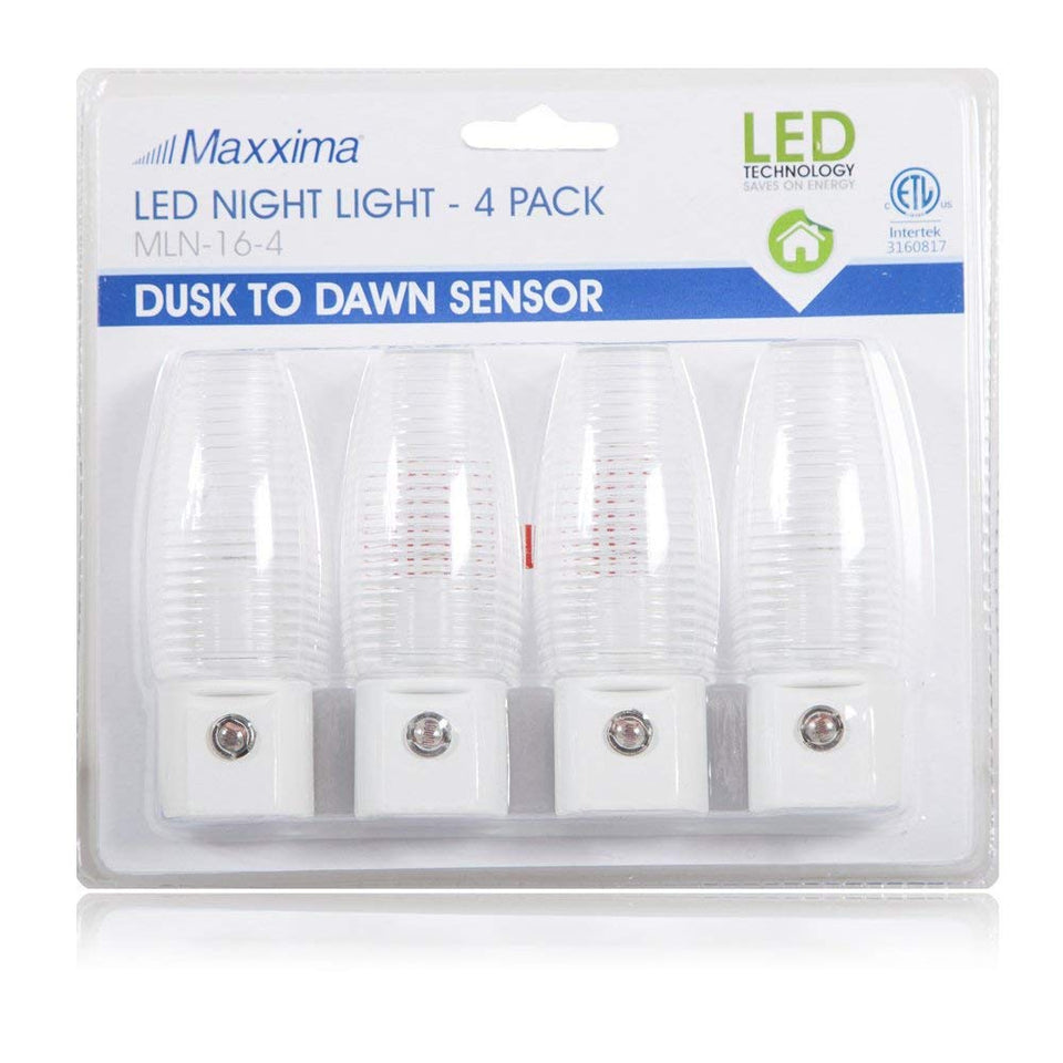 Maxxima MLN-16 LED Plug in Night Light with Auto Dusk to Dawn Sensor, 5 Lumens (pack of 4)