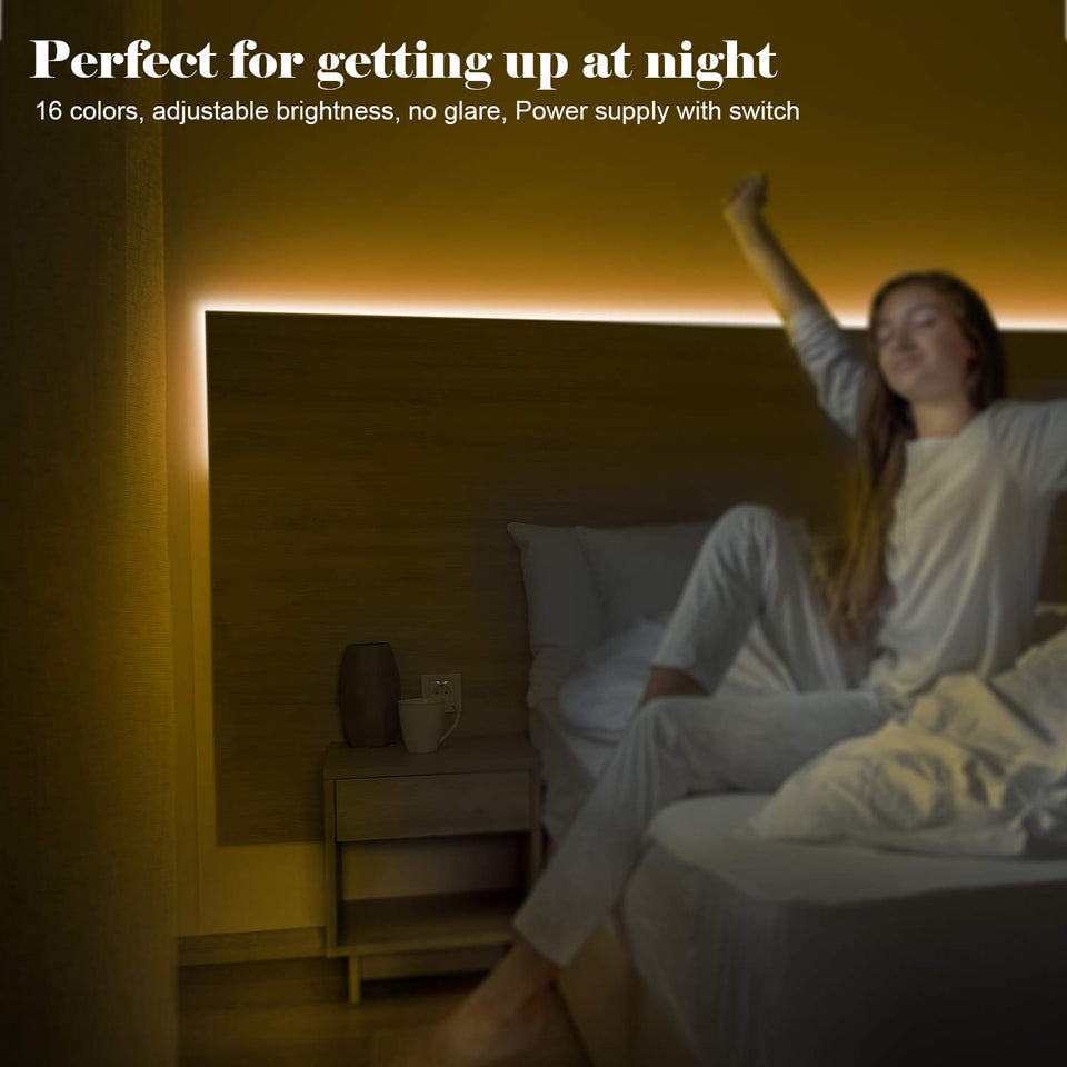 Bed Backlights, Led Night Light, 4.92ft Led Strip Lights with Switch Power Supply and Remote, 16 Colors Changing Strip Lights, RGB Night Light for Kids, Room, Bedroom, Mood Lighting Bedside Led Lights