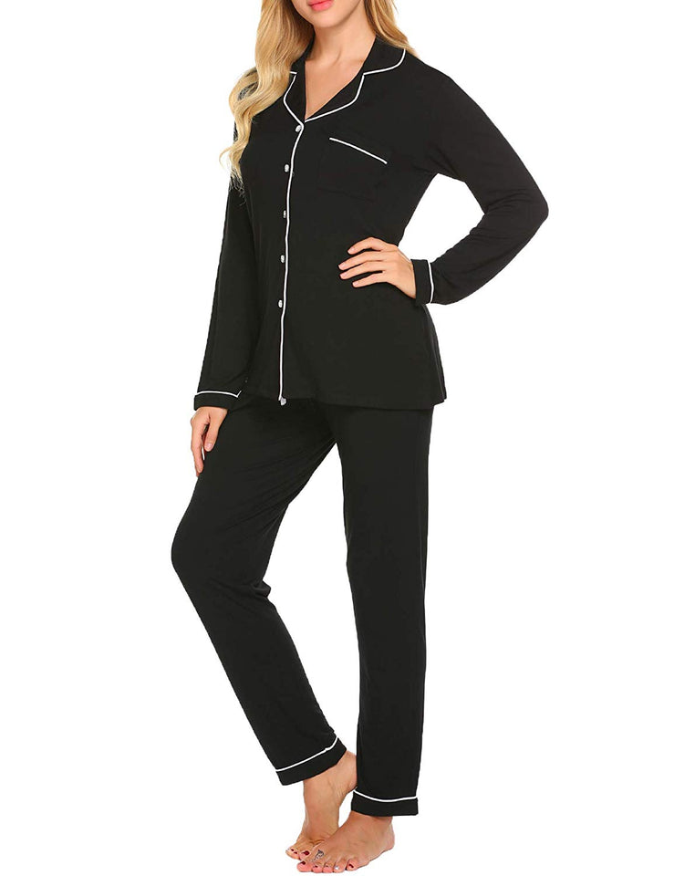 Ekouaer Pajamas Set Long Sleeve Sleepwear Womens Button Down Nightwear Soft Pj Lounge Sets XS-XXL