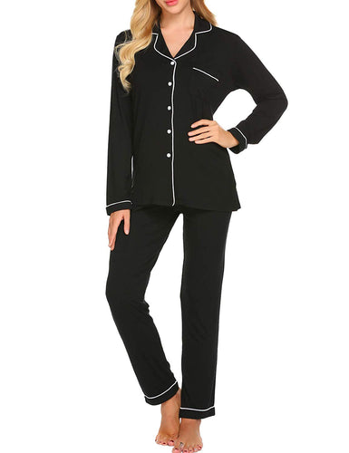 Ekouaer Pajamas Set Long Sleeve Sleepwear Womens Button Down Nightwear Soft Pj Lounge Sets XS-XXL