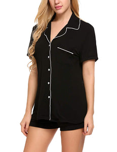 Ekouaer Pajamas Set Short Sleeve Sleepwear Womens Button Down Nightwear Soft Pj Lounge Sets XS-XXL