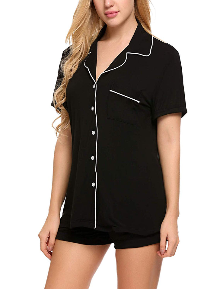 Ekouaer Pajamas Set Short Sleeve Sleepwear Womens Button Down Nightwear Soft Pj Lounge Sets XS-XXL