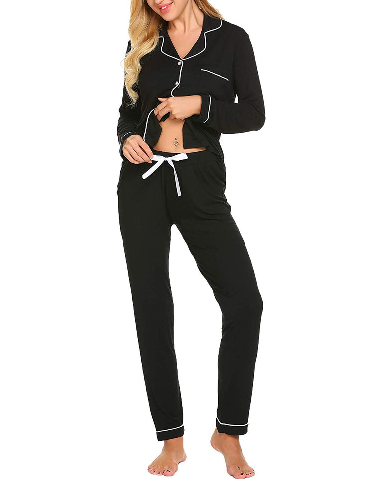 Ekouaer Pajamas Set Long Sleeve Sleepwear Womens Button Down Nightwear Soft Pj Lounge Sets XS-XXL