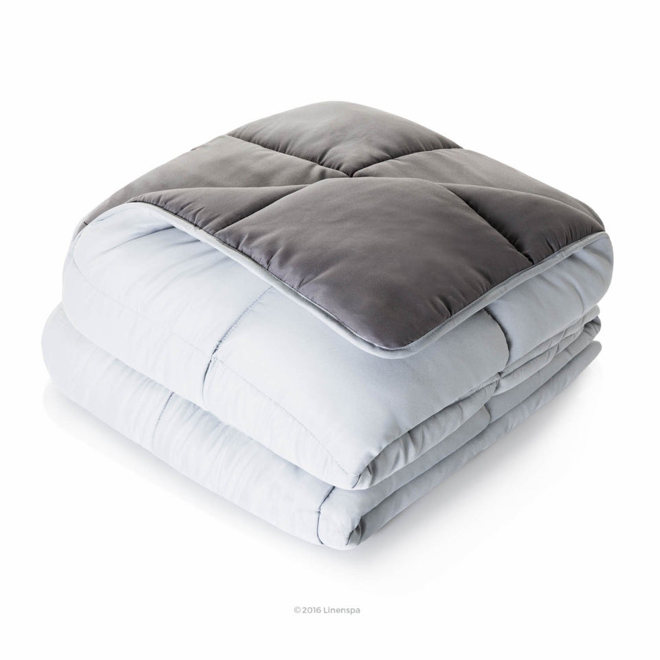 LINENSPA All-Season Reversible Down Alternative Quilted Comforter - Corner Duvet Tabs - Hypoallergenic - Plush Microfiber Fill - Box Stitched - Machine Washable - Stone / Charcoal - Twin