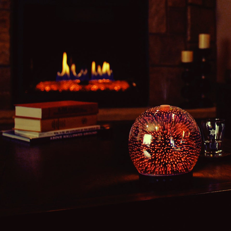 Essential Oil Diffuser - 3D Glass 200ml Galaxy Premium Ultrasonic Aromatherapy Oils Humidifier With Amazing LED Lights, Handy Auto Shut-Off Function & Large Water Tank