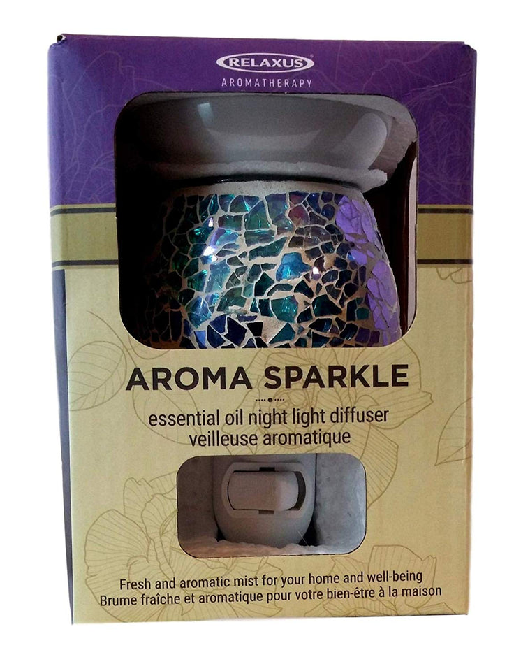 Relaxus Aroma Sparkle 2 in 1 Plug-In Essential Oil Night Light Diffuser: Crackle Glass (Blue)