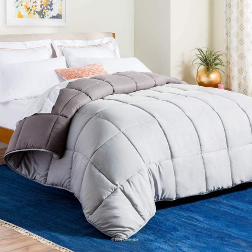 LINENSPA All-Season Reversible Down Alternative Quilted Comforter - Corner Duvet Tabs - Hypoallergenic - Plush Microfiber Fill - Box Stitched - Machine Washable - Stone / Charcoal - Twin