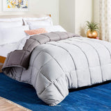 LINENSPA All-Season Reversible Down Alternative Quilted Comforter - Corner Duvet Tabs - Hypoallergenic - Plush Microfiber Fill - Box Stitched - Machine Washable - Stone / Charcoal - Twin