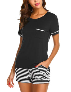 Ekouaer Womens Pajama Set Striped Short Sleeve Sleepwear Pjs Sets(S-XXL)