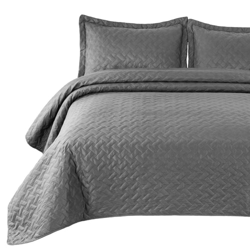 Bedsure Quilt Set Grey Full/Queen Size (90x96 inches) - Basket weave Pattern Bedspread - Soft Microfiber Lightweight Coverlet for All Season - 3 Piece (Includes 1 quilt, 2 shams)