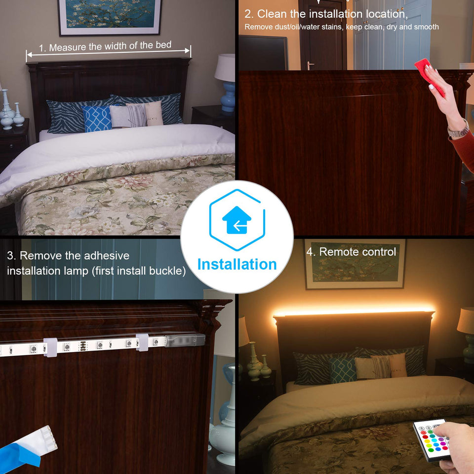 Bed Backlights, Led Night Light, 4.92ft Led Strip Lights with Switch Power Supply and Remote, 16 Colors Changing Strip Lights, RGB Night Light for Kids, Room, Bedroom, Mood Lighting Bedside Led Lights