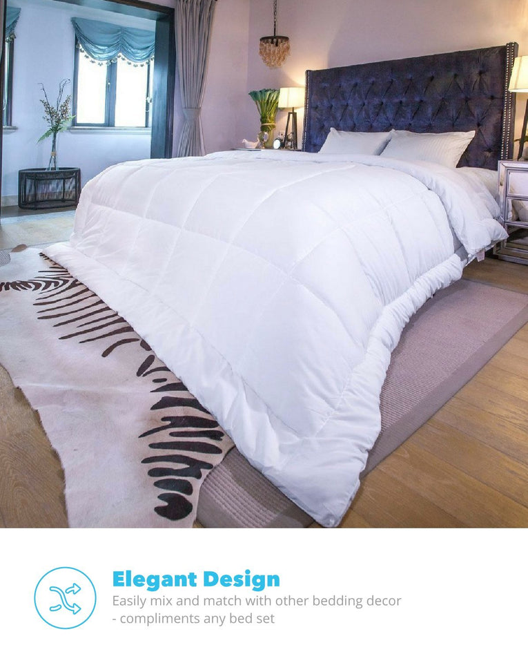 Equinox All-Season White Quilted Comforter - 88 x 88 Inches - Goose Down Alternative Queen Comforter - Duvet Insert Set - Machine Washable - Plush Microfiber Fill (350 GSM)