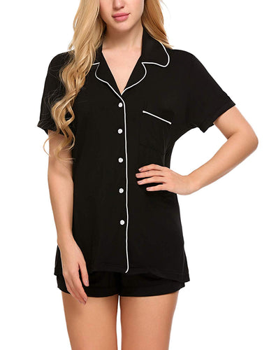 Ekouaer Pajamas Set Short Sleeve Sleepwear Womens Button Down Nightwear Soft Pj Lounge Sets XS-XXL