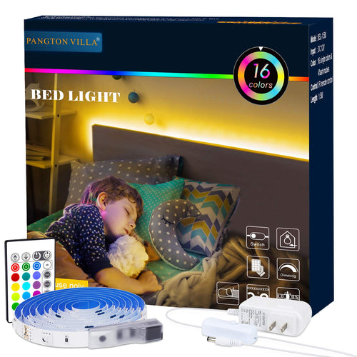 Bed Backlights, Led Night Light, 4.92ft Led Strip Lights with Switch Power Supply and Remote, 16 Colors Changing Strip Lights, RGB Night Light for Kids, Room, Bedroom, Mood Lighting Bedside Led Lights