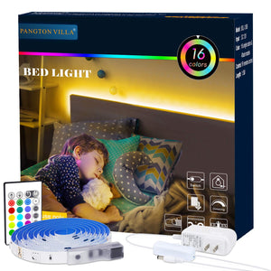 Bed Backlights, Led Night Light, 4.92ft Led Strip Lights with Switch Power Supply and Remote, 16 Colors Changing Strip Lights, RGB Night Light for Kids, Room, Bedroom, Mood Lighting Bedside Led Lights