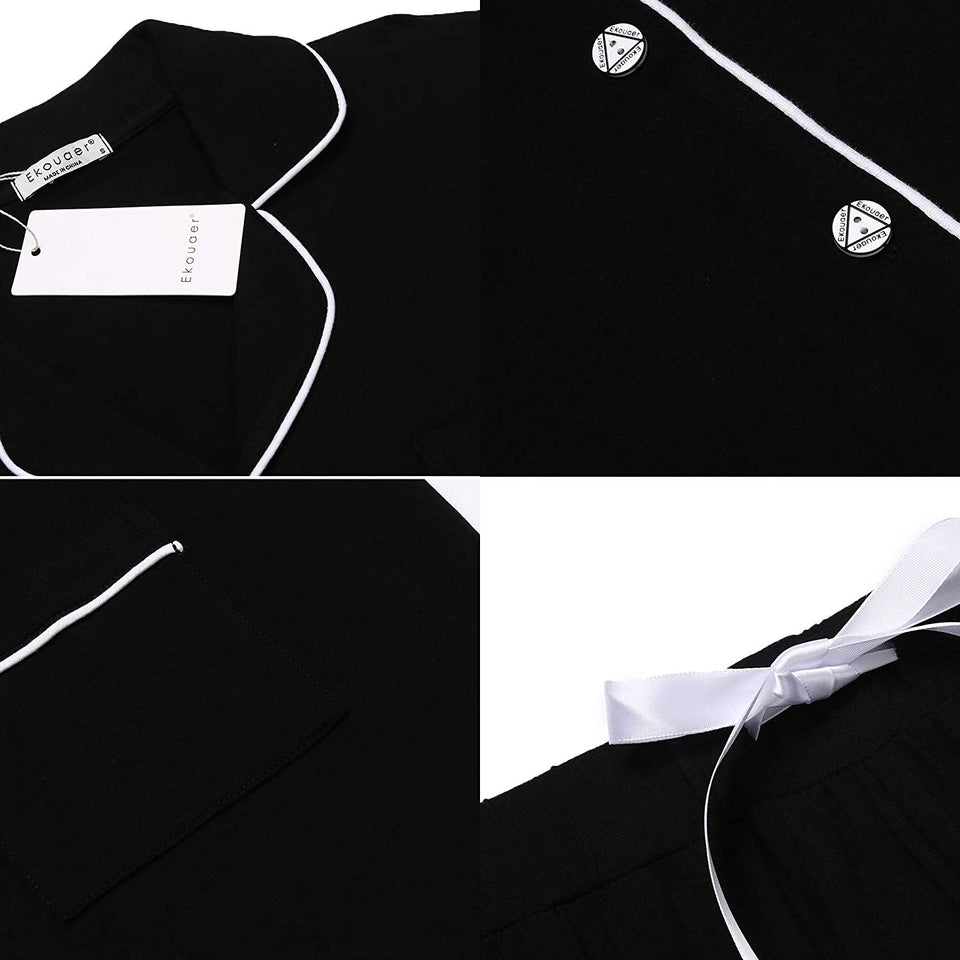 Ekouaer Pajamas Set Long Sleeve Sleepwear Womens Button Down Nightwear Soft Pj Lounge Sets XS-XXL
