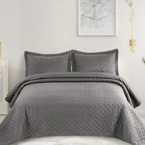 Bedsure Quilt Set Grey Full/Queen Size (90x96 inches) - Basket weave Pattern Bedspread - Soft Microfiber Lightweight Coverlet for All Season - 3 Piece (Includes 1 quilt, 2 shams)