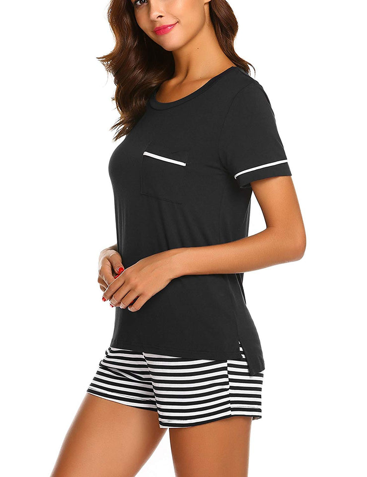 Ekouaer Womens Pajama Set Striped Short Sleeve Sleepwear Pjs Sets(S-XXL)