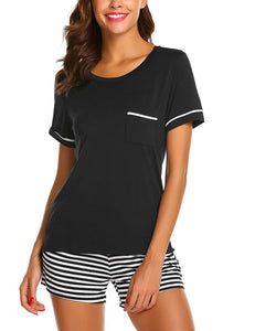 Ekouaer Womens Pajama Set Striped Short Sleeve Sleepwear Pjs Sets(S-XXL)