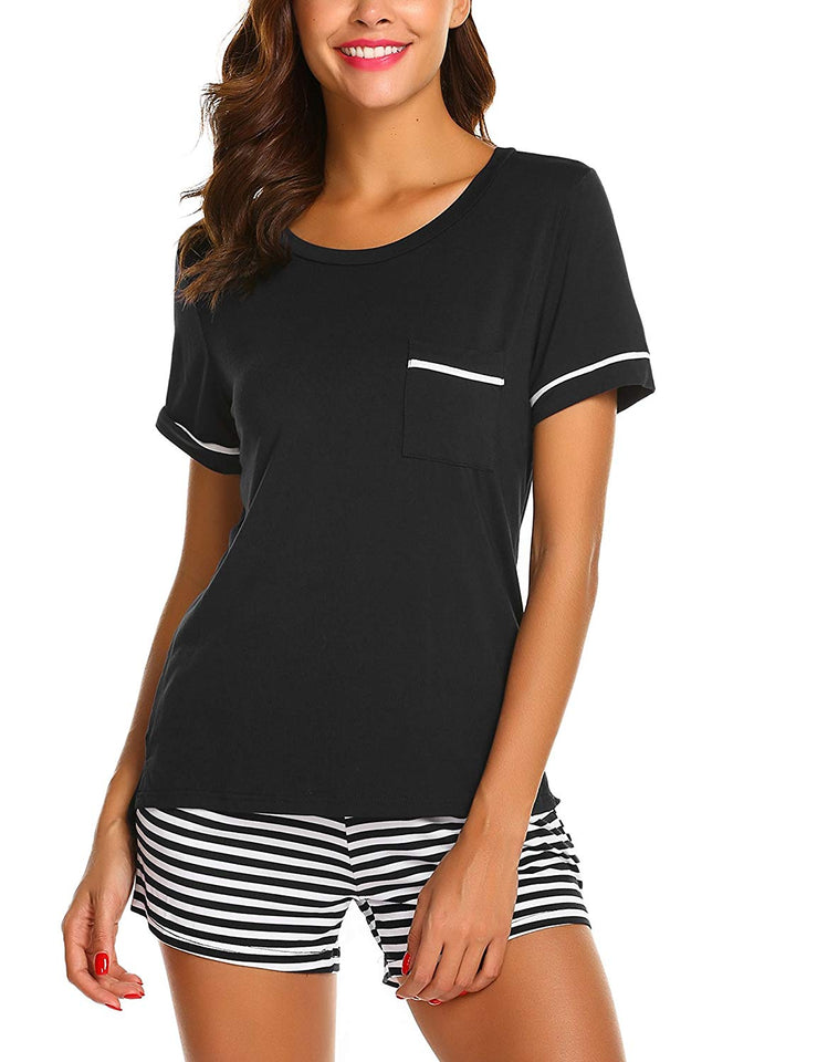 Ekouaer Womens Pajama Set Striped Short Sleeve Sleepwear Pjs Sets(S-XXL)