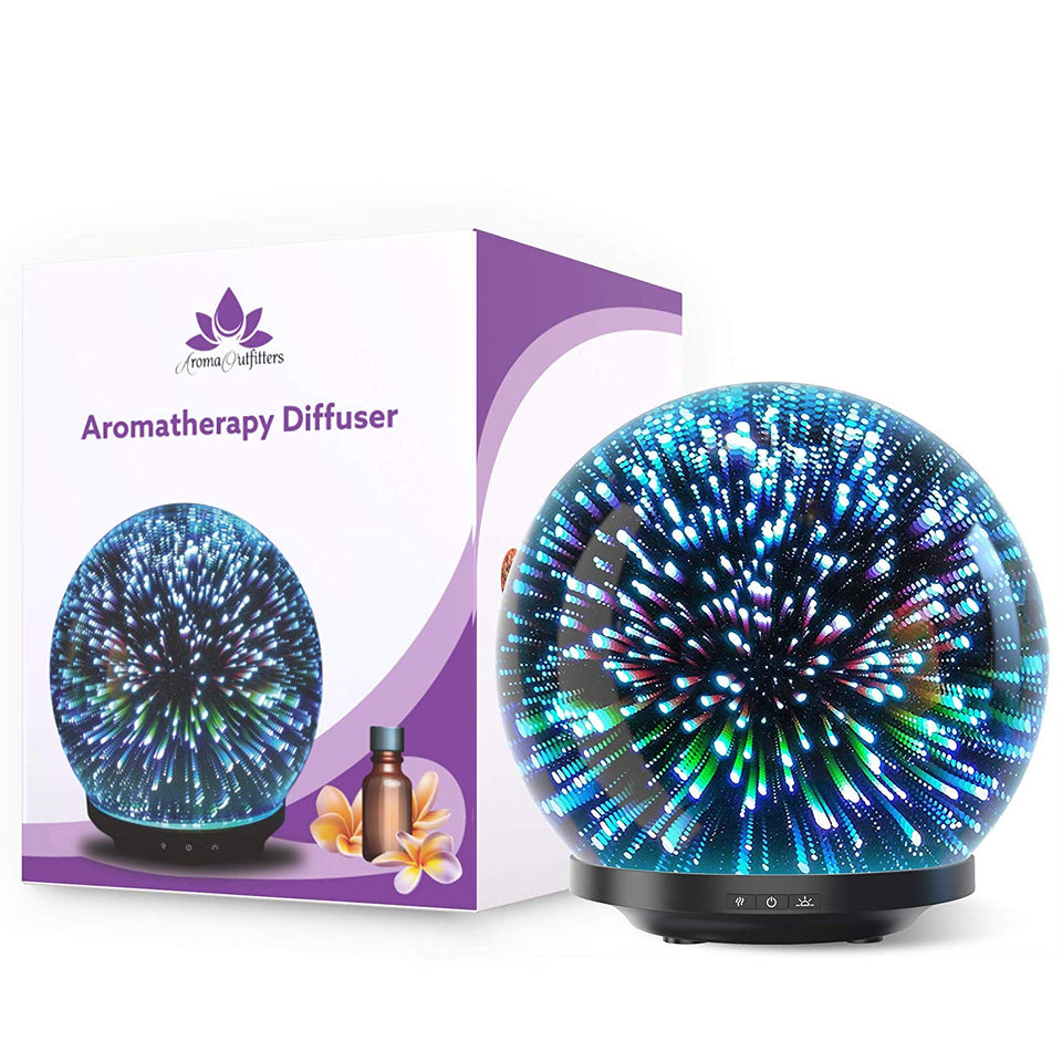 Essential Oil Diffuser - 3D Glass 200ml Galaxy Premium Ultrasonic Aromatherapy Oils Humidifier With Amazing LED Lights, Handy Auto Shut-Off Function & Large Water Tank