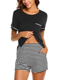 Ekouaer Womens Pajama Set Striped Short Sleeve Sleepwear Pjs Sets(S-XXL)