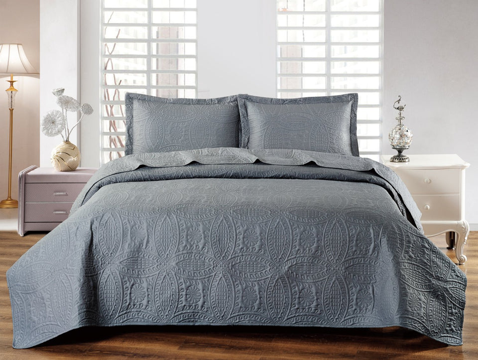 Mellanni Bedspread Coverlet Set Charcoal - Comforter Bedding Cover - Oversized 3-Piece Quilt Set (King/Cal King, Gray)