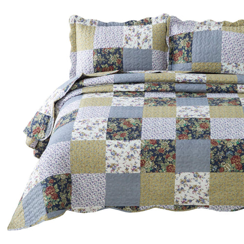 Bedsure 3-Piece Quilt Set Coverlet Queen/Full Size (90x96 inches), Luxury Vintage Plaid Floral Patchwork, Lightweight Bedroom Bedspread for All Season, 1 Quilt and 2 Pillow Shams