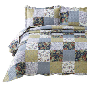 Bedsure 3-Piece Quilt Set Coverlet Queen/Full Size (90x96 inches), Luxury Vintage Plaid Floral Patchwork, Lightweight Bedroom Bedspread for All Season, 1 Quilt and 2 Pillow Shams