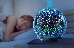 Essential Oil Diffuser - 3D Glass 200ml Galaxy Premium Ultrasonic Aromatherapy Oils Humidifier With Amazing LED Lights, Handy Auto Shut-Off Function & Large Water Tank