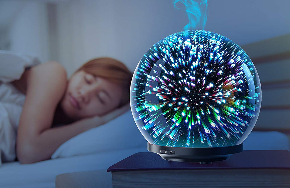 Essential Oil Diffuser - 3D Glass 200ml Galaxy Premium Ultrasonic Aromatherapy Oils Humidifier With Amazing LED Lights, Handy Auto Shut-Off Function & Large Water Tank