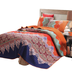 Exclusivo Mezcla 100% Cotton 3-Piece Rich Printed Boho Quilt Set, Reversible& Decorative - Full/Queen
