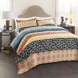 Lush Decor Bohemian Striped Quilt Reversible 3 Piece Bedding Set, King, Turquoise