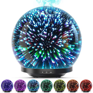 Essential Oil Diffuser - 3D Glass 200ml Galaxy Premium Ultrasonic Aromatherapy Oils Humidifier With Amazing LED Lights, Handy Auto Shut-Off Function & Large Water Tank