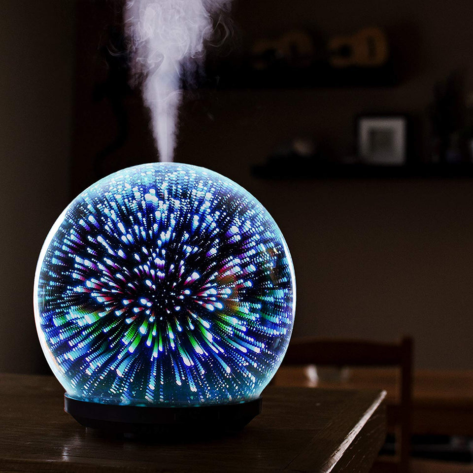 Essential Oil Diffuser - 3D Glass 200ml Galaxy Premium Ultrasonic Aromatherapy Oils Humidifier With Amazing LED Lights, Handy Auto Shut-Off Function & Large Water Tank