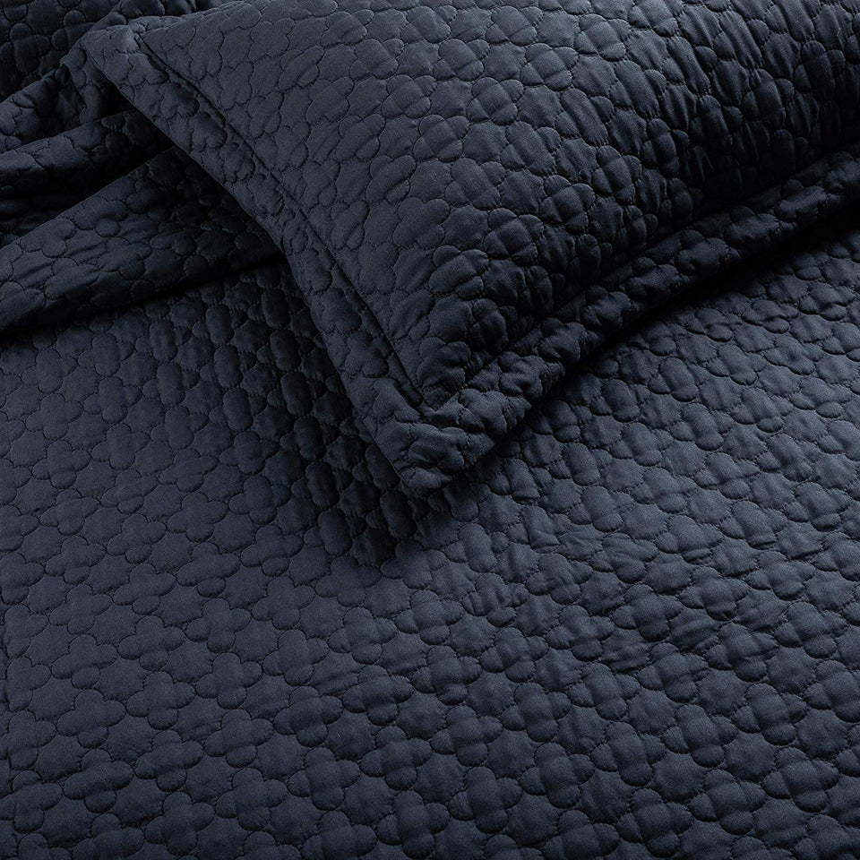 Tempcore Quilt Set Coverlet Full/Queen Size Navy Blue 3 Piece, Hypoallergenic Microfiber Lightweight Soft Bedspread for All Season,Full/Queen Navy Blue,(1 Quilt,2 Shams)