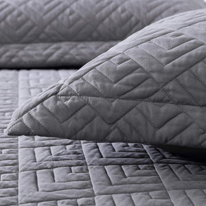 EXQ Home Quilt Set Full Queen Size Grey 3 Piece,Lightweight Hypoallergenic Microfiber Coverlet Modern Style Squares Pattern Bedspread Set