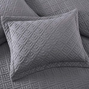 EXQ Home Quilt Set Full Queen Size Grey 3 Piece,Lightweight Hypoallergenic Microfiber Coverlet Modern Style Squares Pattern Bedspread Set
