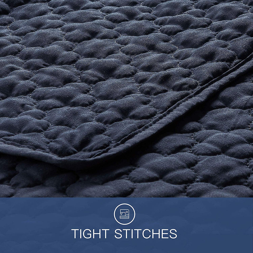 Tempcore Quilt Set Coverlet Full/Queen Size Navy Blue 3 Piece, Hypoallergenic Microfiber Lightweight Soft Bedspread for All Season,Full/Queen Navy Blue,(1 Quilt,2 Shams)