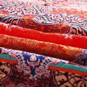 Exclusivo Mezcla 100% Cotton 3-Piece Rich Printed Boho Quilt Set, Reversible& Decorative - Full/Queen